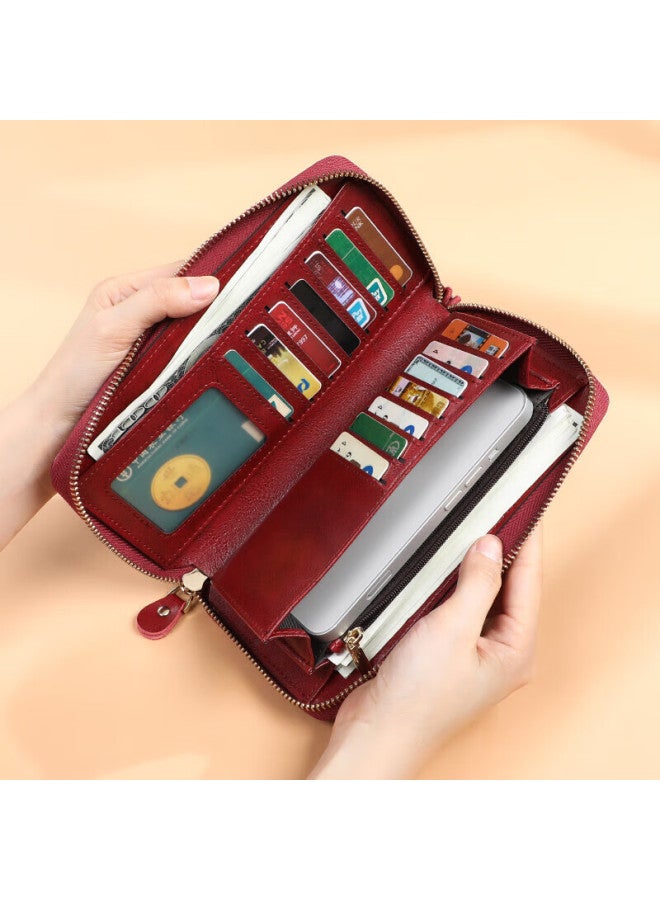 Yuyula Top-grain Leather Women's Wallet, Long Zipper Purse, Fashionable Mom's Wallet With Large Capacity, Coin Purse, Birthday Gift - Image 1