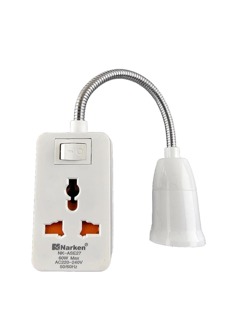 Narken Lamp Bulb Holder with Switch and universal socket adapter 360° angle turn or night lamp holder White Color. - Image 1