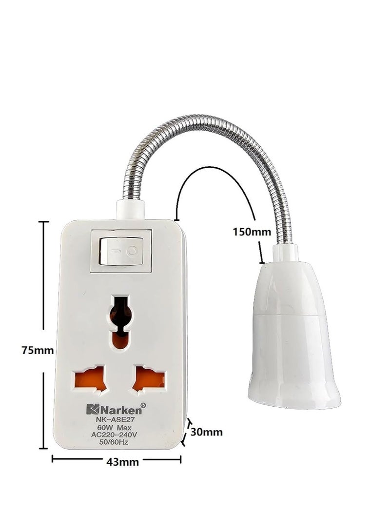 Narken Lamp Bulb Holder with Switch and universal socket adapter 360° angle turn or night lamp holder White Color. - Image 3