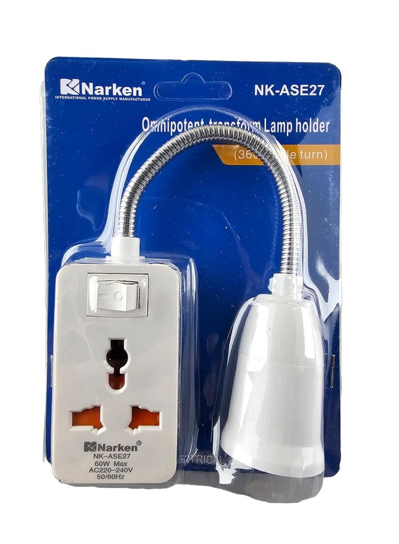 Narken Lamp Bulb Holder with Switch and universal socket adapter 360° angle turn or night lamp holder White Color. - Image 4