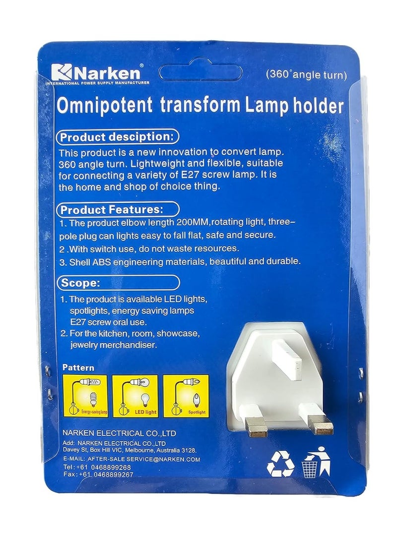 Narken Lamp Bulb Holder with Switch and universal socket adapter 360° angle turn or night lamp holder White Color. - Image 5