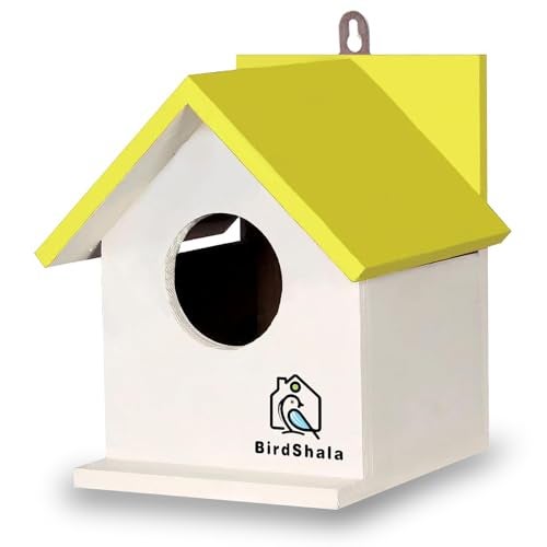 BIRDSHALA Bird House for Sparrow, Budgies & Finches with Air Ventilation and Mounting Hook (Yellow, Medium) - Image 1