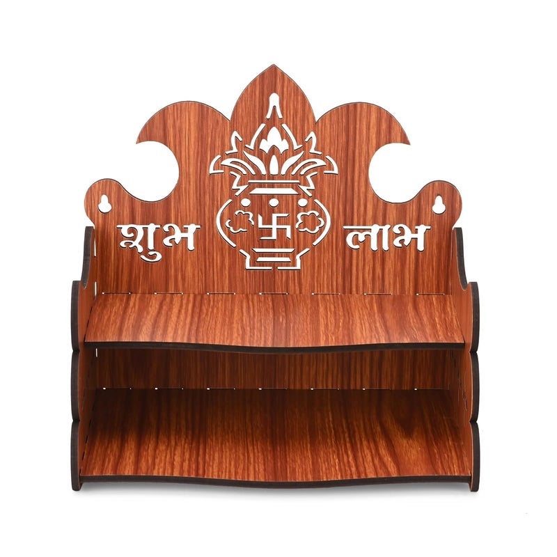 ZUPER Wood Hand Crafted Om Pattern Home Temple for Puja and Office - Wooden Mandir Shelve Ideal for Home (Brown-1) (Pack of 1) - Image 1