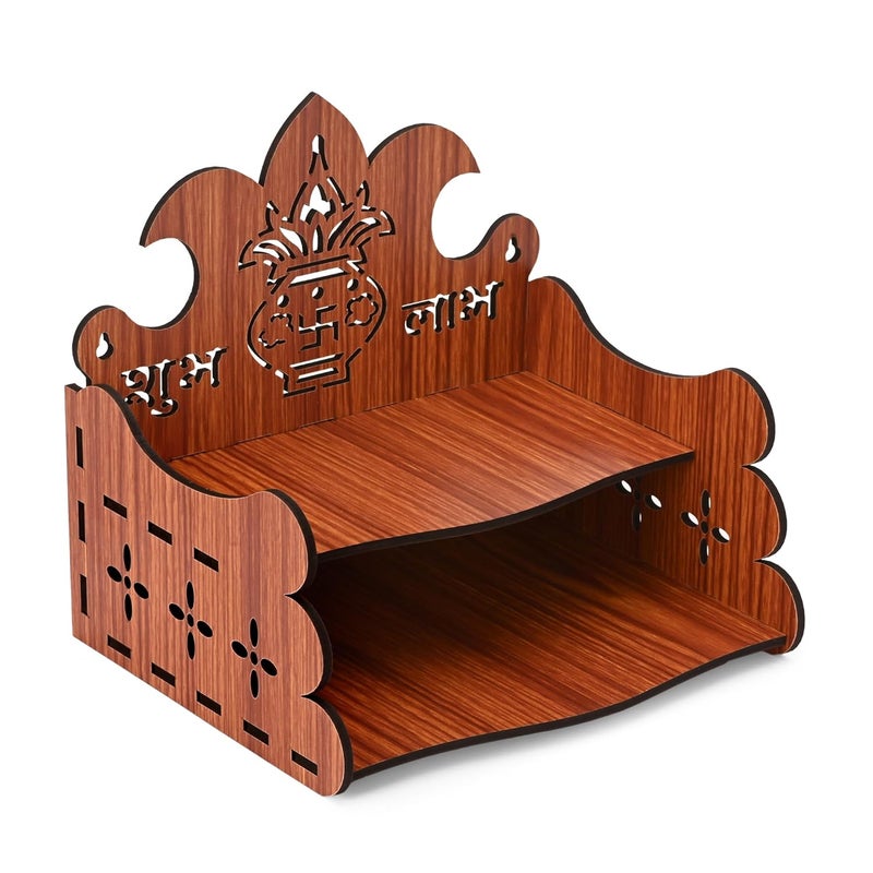 ZUPER Wood Hand Crafted Om Pattern Home Temple for Puja and Office - Wooden Mandir Shelve Ideal for Home (Brown-1) (Pack of 1) - Image 5