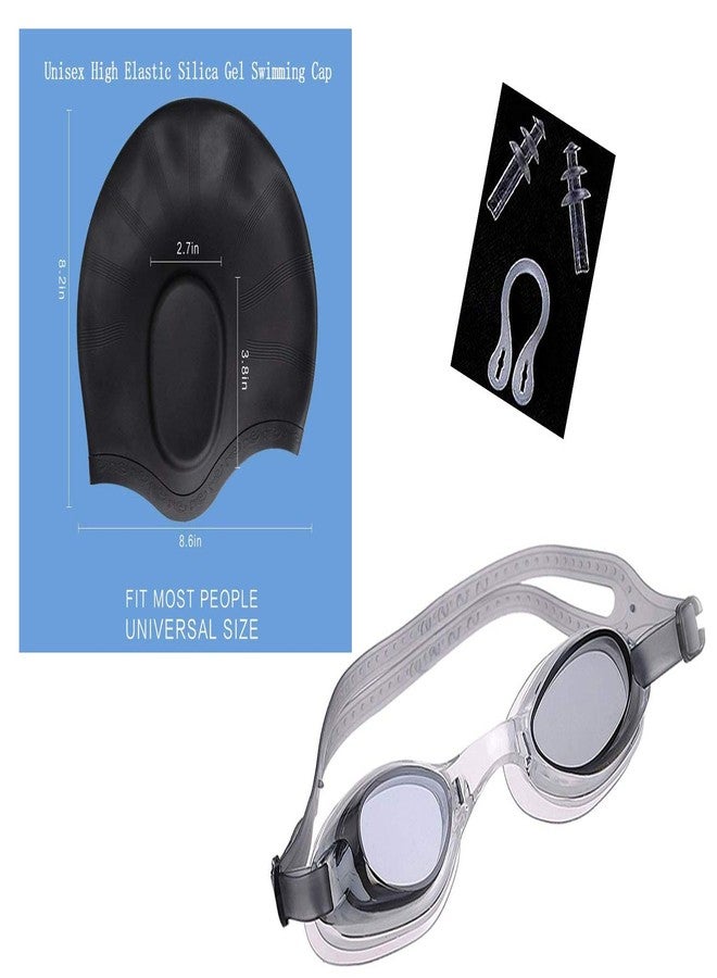 SLYK Swimming Kit with Ear Protection Silicone Swimming Cap + Goggle + Basic Nose Clip and 2 Pair Ear Plugs (Black) - Image 1