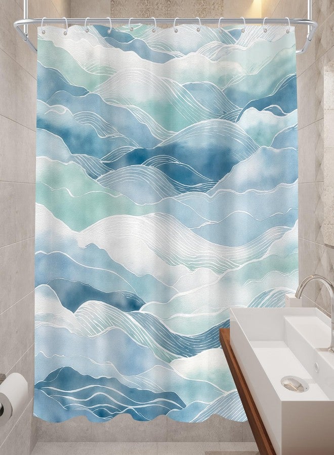 Cinbloo Japanese Ocean Wave 72Wx72H Shower Curtain Teal Blue Abstract Ombre Beach Sea Asin Nature Summer Coastal Scenery Aesthetic Bathroom Curtain Set Modern Bath Bathroom Accessories Decor - Image 4