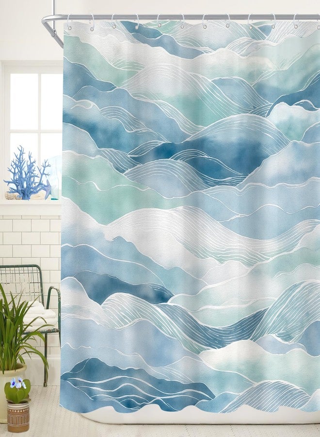 Cinbloo Japanese Ocean Wave 72Wx72H Shower Curtain Teal Blue Abstract Ombre Beach Sea Asin Nature Summer Coastal Scenery Aesthetic Bathroom Curtain Set Modern Bath Bathroom Accessories Decor - Image 1