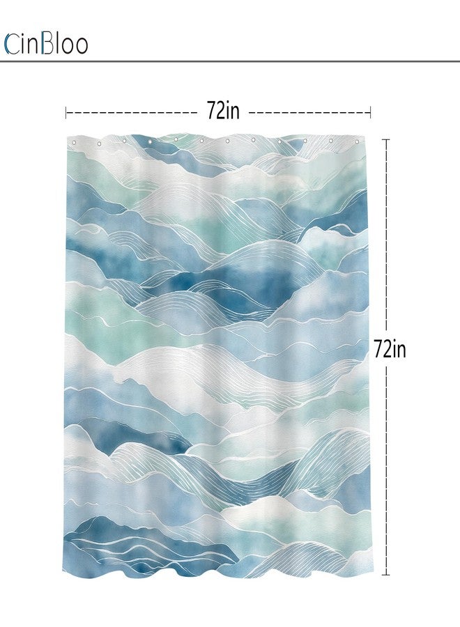 Cinbloo Japanese Ocean Wave 72Wx72H Shower Curtain Teal Blue Abstract Ombre Beach Sea Asin Nature Summer Coastal Scenery Aesthetic Bathroom Curtain Set Modern Bath Bathroom Accessories Decor - Image 5