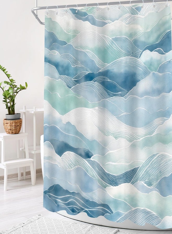 Cinbloo Japanese Ocean Wave 72Wx72H Shower Curtain Teal Blue Abstract Ombre Beach Sea Asin Nature Summer Coastal Scenery Aesthetic Bathroom Curtain Set Modern Bath Bathroom Accessories Decor - Image 3