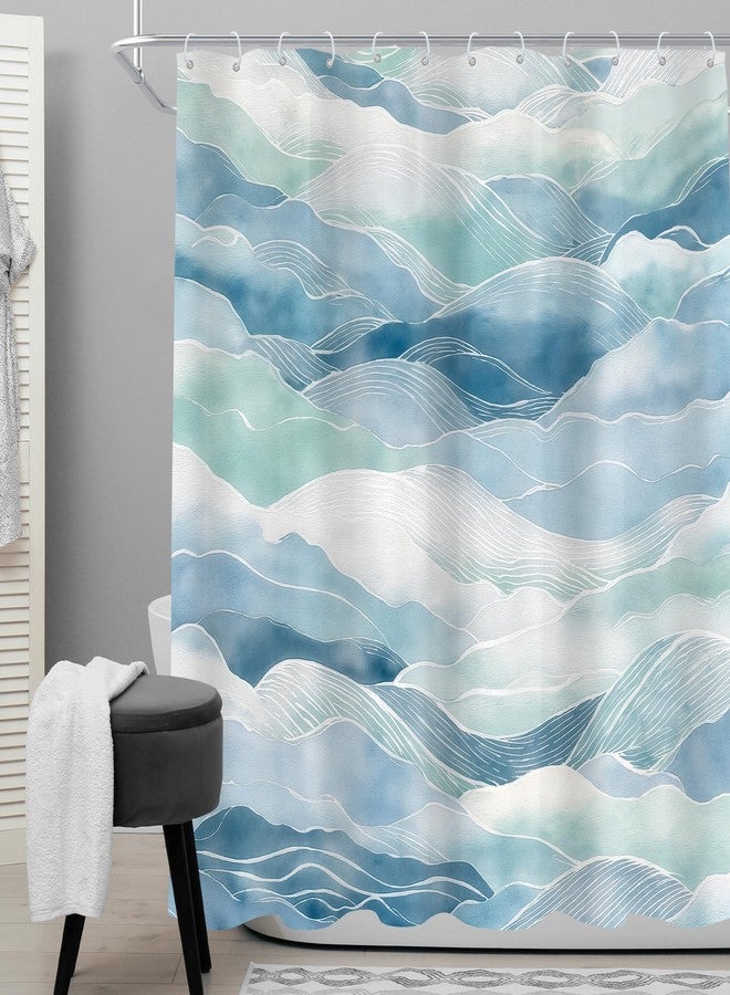 Cinbloo Japanese Ocean Wave 72Wx72H Shower Curtain Teal Blue Abstract Ombre Beach Sea Asin Nature Summer Coastal Scenery Aesthetic Bathroom Curtain Set Modern Bath Bathroom Accessories Decor - Image 2