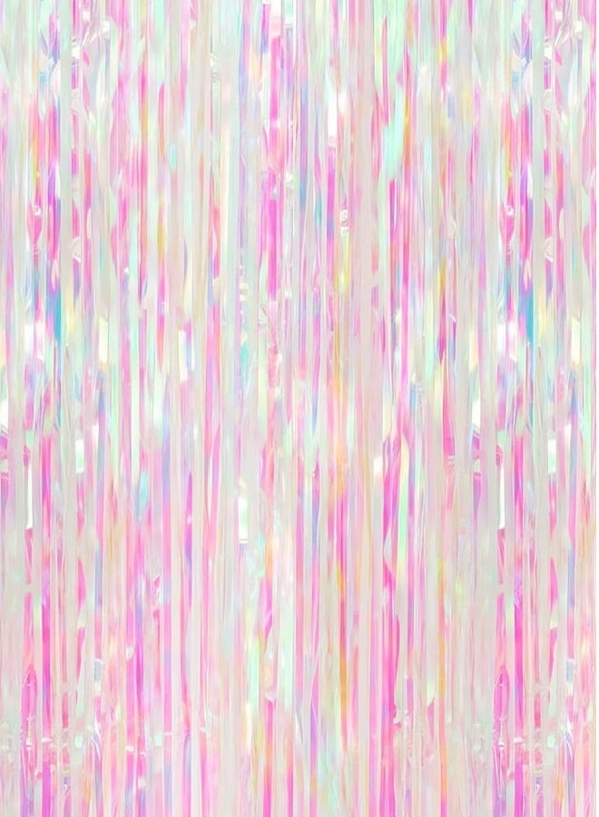 Happy D Foil Iridescent Backdrop Curtain, 1 x 2-meter Metallic Tinsel Streamers Party Backdrop for Halloween, Baby Shower, Wedding, Eid, Graduation, Birthday Party Decorations - Image 1