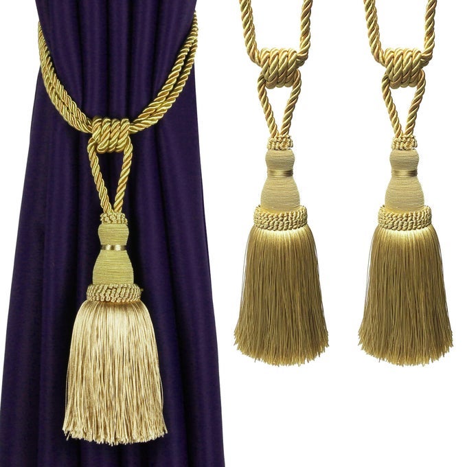 2 PACK CURTAIN TIEBACKS TASSEL DRAPERY TIEBACKS ROPE HANDMADE HOLDBACKS HOME OFFICE HOTEL DECORATIVE GOLD 2 PACK