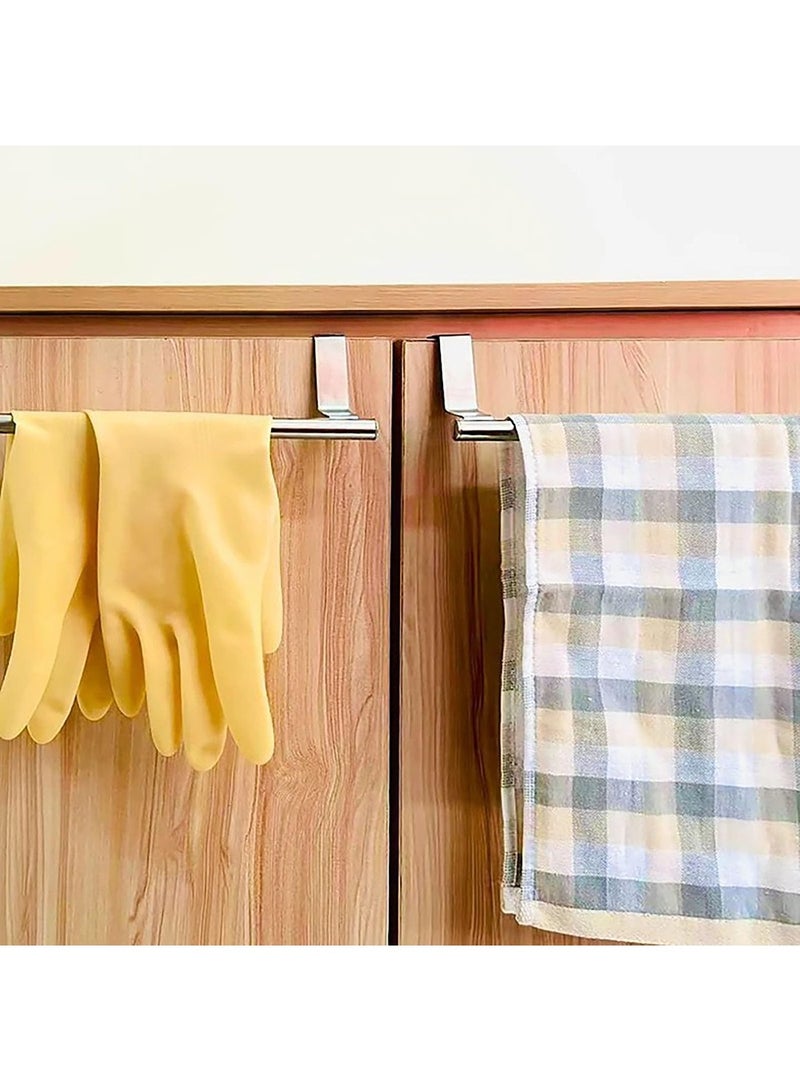 Mmmon 2 Pack Over Cabinet Towel Rack, Over Door Towel Bar Kitchen Bathroom Towel Holder Storage Dish Towel Holder, Over Cabinet Cupboard Door Towel Bar, Silver - Image 2