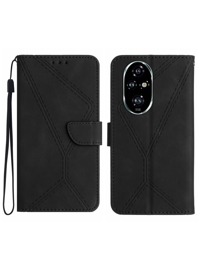 حافظة هاتف For Honor 200 5G Global Stitching Embossed من الجلد (أسود)