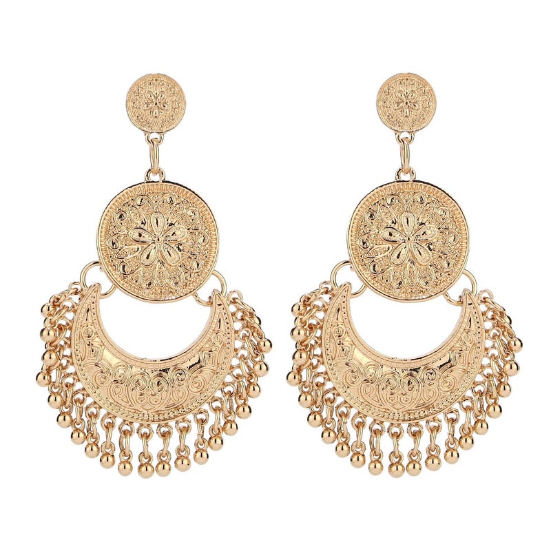 BaubleStar Vintage Dangle Bohemian Crescent Moon Beaded Tassel chandelier Earrings Boho Chic Coin Drop Statement Jewelry for Women - Image 4