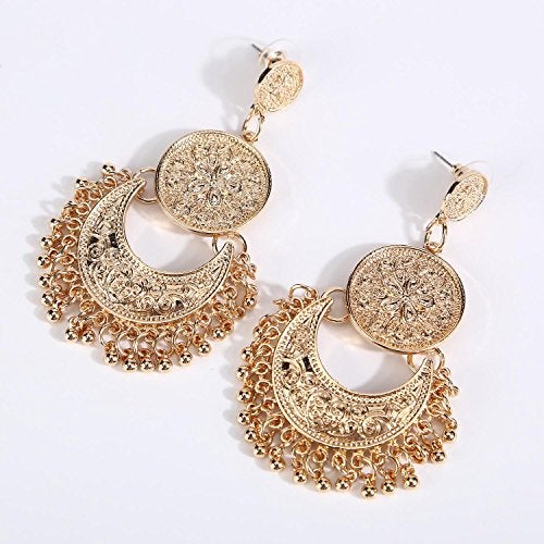 BaubleStar Vintage Dangle Bohemian Crescent Moon Beaded Tassel chandelier Earrings Boho Chic Coin Drop Statement Jewelry for Women - Image 5