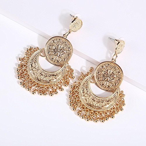 BaubleStar Vintage Dangle Bohemian Crescent Moon Beaded Tassel chandelier Earrings Boho Chic Coin Drop Statement Jewelry for Women - Image 3
