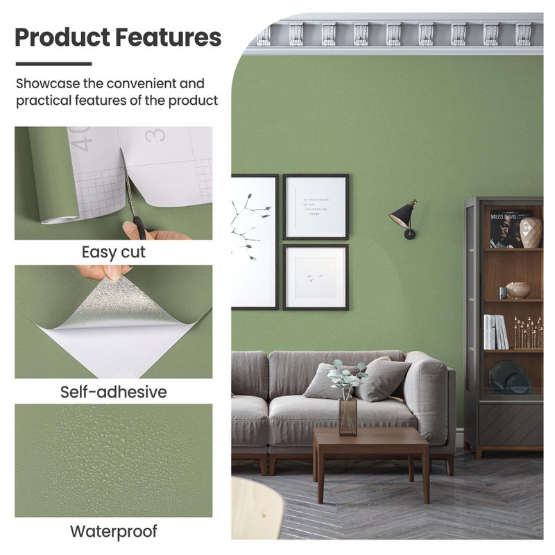 practicalWs Green Peel and Stick Wallpaper, 15.7" x 118.1" Green Contact Paper for Cabinets and Drawers, Self Adhesive Removable Vinyl Film Wall Papers Bedroom Decorative Table and Wall Reform - Image 3
