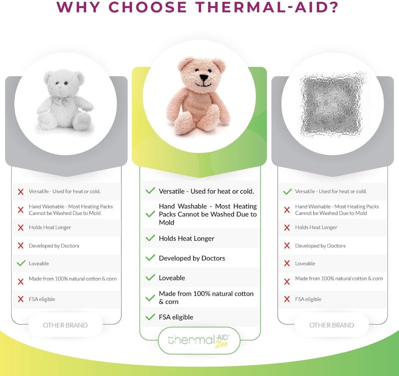 Thermal-Aid Zoo Mini — (Bella The Pink Bear) — Mold-Resistant, Washable Hot & Cold Pack for Kids — Heating and Cooling Pad with Natural Corn Filling — Reusable Plush Toy - Image 3