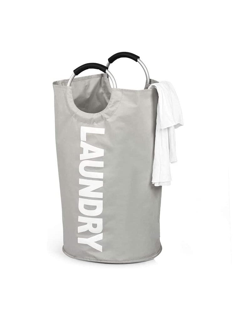 Luxula Luxula 82L Waterresistant Large Oxford Laundry Basket Collapsible Laundry Hamper Washing Bin Clothes Baskets Easy Carry Bag with Aluminium Handles Grey  - Image 1