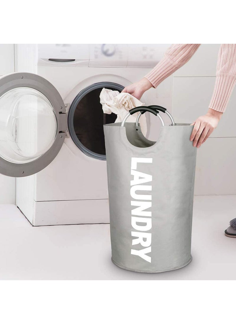 Luxula Luxula 82L Waterresistant Large Oxford Laundry Basket Collapsible Laundry Hamper Washing Bin Clothes Baskets Easy Carry Bag with Aluminium Handles Grey  - Image 3