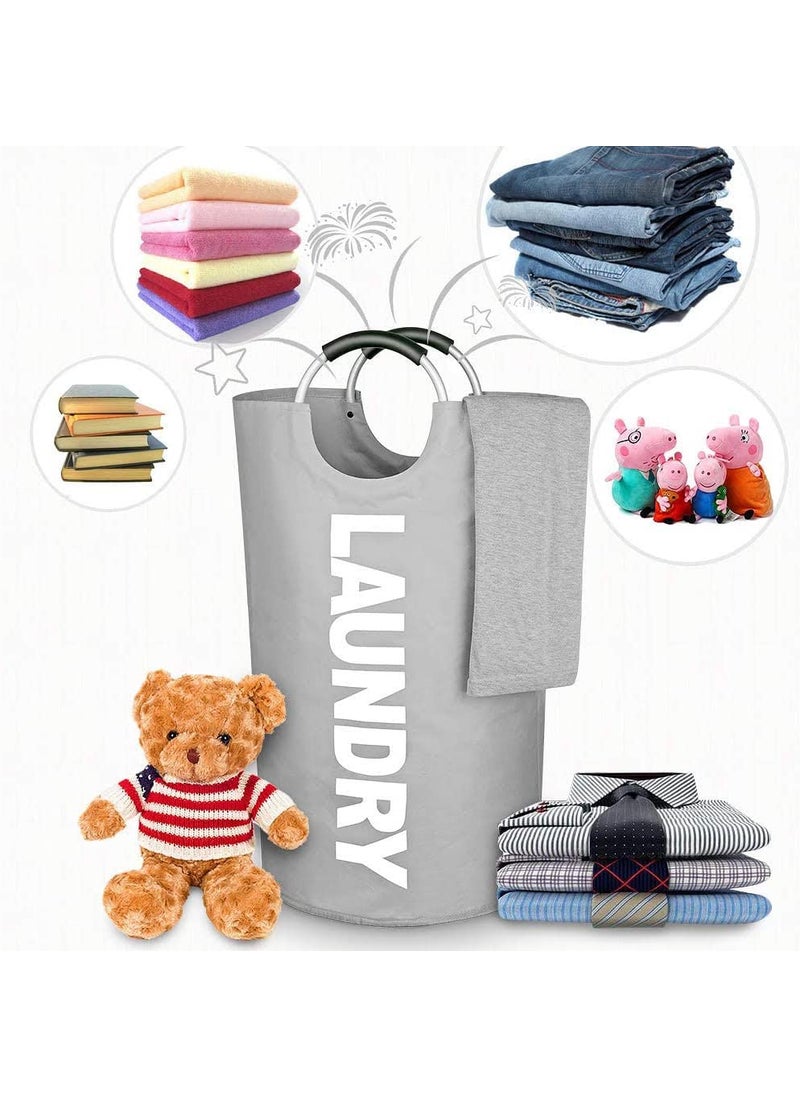 Luxula Luxula 82L Waterresistant Large Oxford Laundry Basket Collapsible Laundry Hamper Washing Bin Clothes Baskets Easy Carry Bag with Aluminium Handles Grey  - Image 2