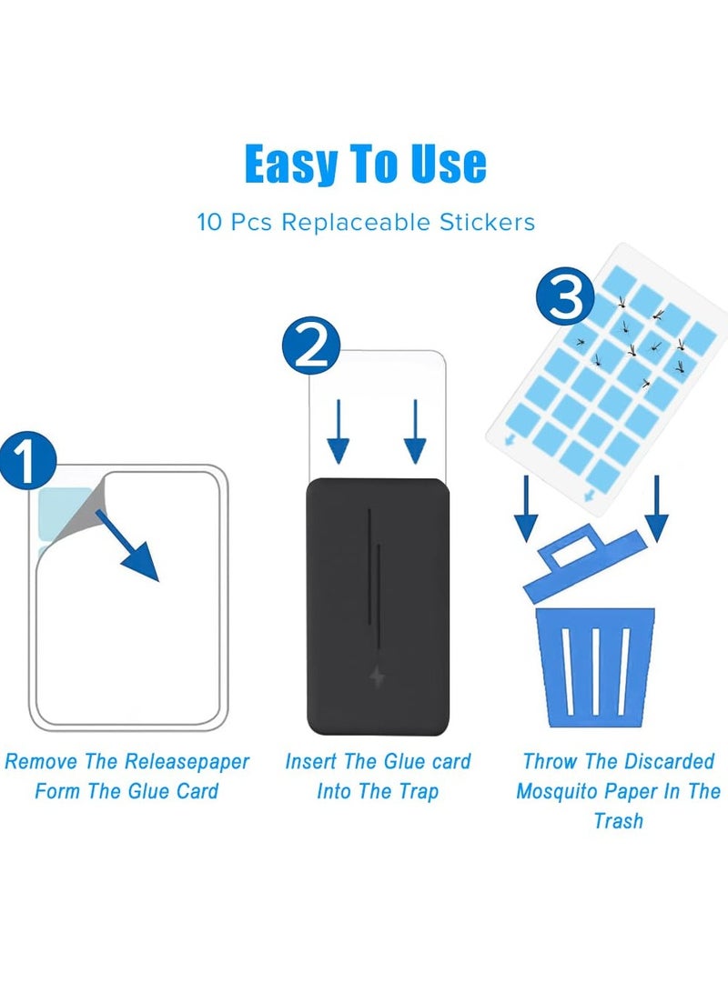 Yakiter Plug-in Mosquito Killer, Indoor Flying Insect Trap for Flies, Fruit Flies, Gnats, UV Attractant Catcher & with Adjustable Brightness Night Light, 2 Device + 10 Pcs Cards (Black) - Image 4