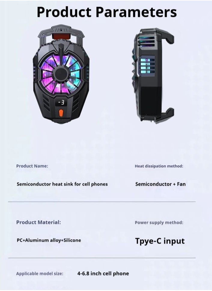 جنرال Universal Cell Phone Cooler Semiconductor Cooler Cell Phone Cooling Fan for PUBG Portable Noiseless Cooling Gaming Artifact for Live Video Blogging for iOS/Android 4-6.7 Inch Phones  - Image 5