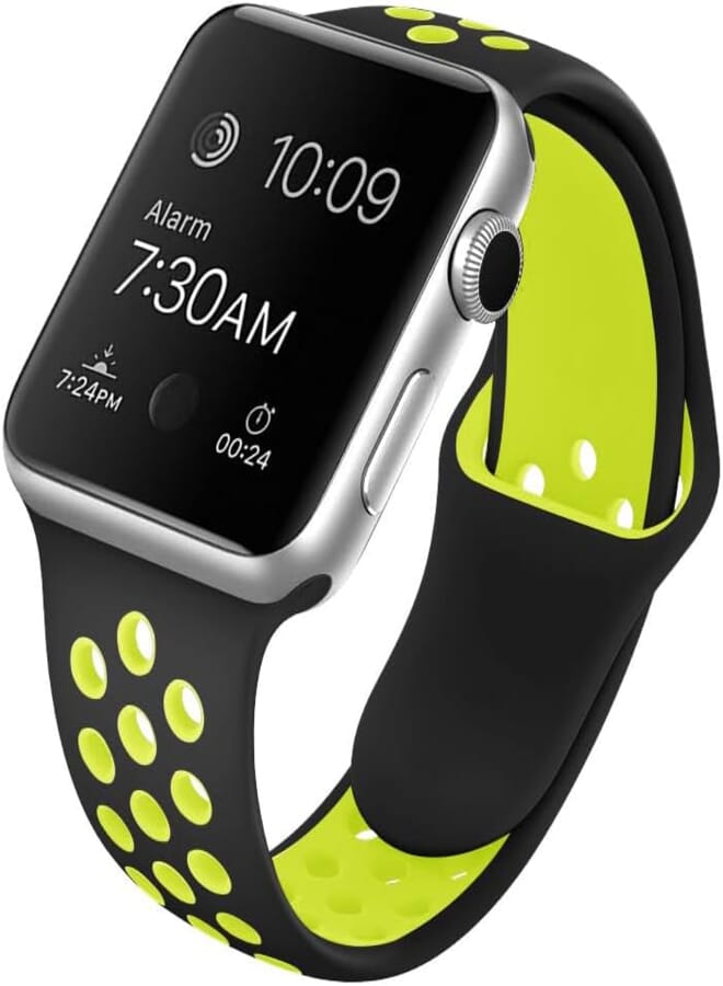 IZONE Silicone Sport Strap Band for Apple Watch Series 2,3,4,5,6,7,SE,8,Ultra (38mm/40mm/41mm, Black Green)
