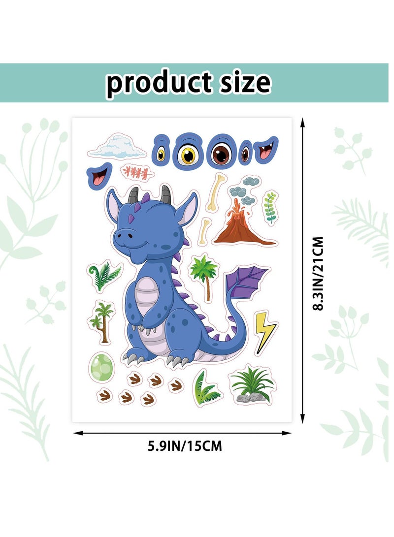 SOLARAE 24 Sheets 8.3''√ó5.9'' Make Your Own Dinosaur Stickers for Toddlers Kids Party Favors, Make a Face Stickers for Kids Activities Supplies Crafts - Image 3