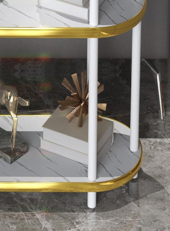 فاشون هوم طاولة جانبية رخامية من 3 طبقات طاولة قهوة عصرية بإطار ذهبي لغرفة المعيشة 60x30x68 سم. - Image 2