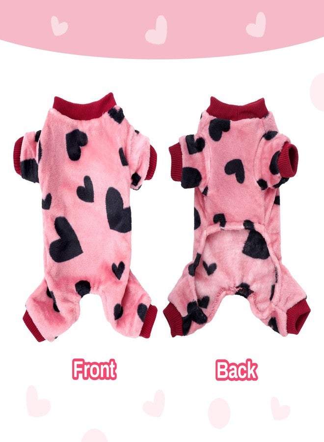 Sucrain Dog Sweaters Love Heart Pink Pajamas Chihuahua Pajamas for Small Dog Clothes for Yorkie Winter Warm Puppy Clothes (Love Heart, Medium) - Image 2
