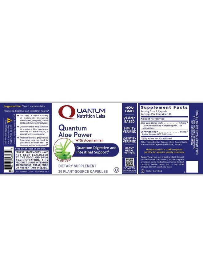 QUANTUM NUTRITION LABS QNL Quantum Aloe Power - Organic Aloe Vera Capsules - Digestive Nutritional Supplement - Gut Health Supplement for Men & Women - Vegan Gut Supplement - 30 Plant-Source Capsules - Image 5