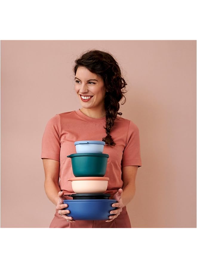 ميبال مجموعة سيركولا متعددة الأوعية، 3 قطع، لون أزرق نورديك، حاويات تخزين طعام سعة 350 مل و750 مل و1250 مل، مع غطاء، صندوق تخزين محكم الإغلاق للثلاجة والفريزر، وعاء ميكروويف وطبق قابل للتقديم - Image 2