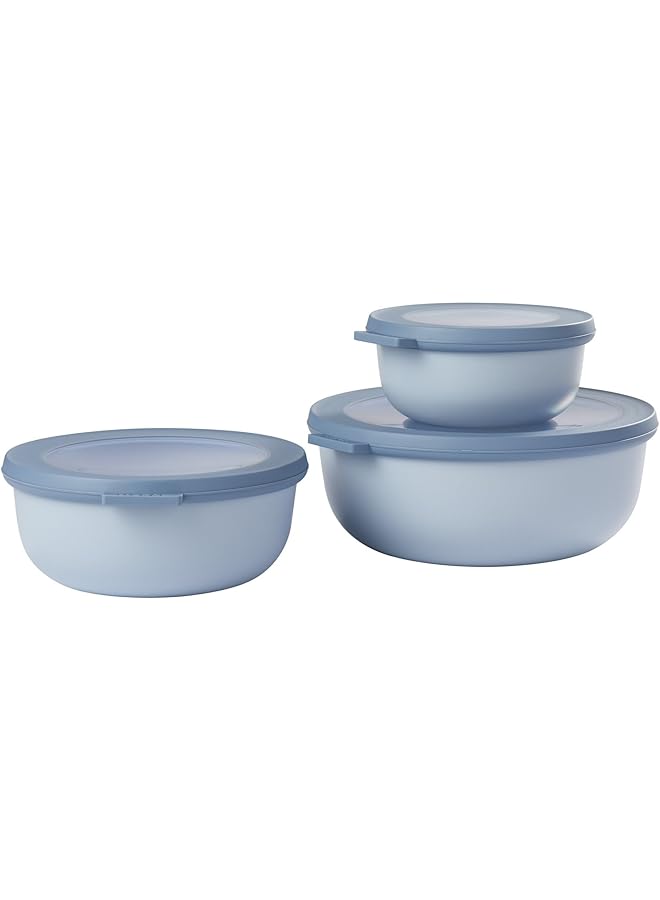 ميبال مجموعة سيركولا متعددة الأوعية، 3 قطع، لون أزرق نورديك، حاويات تخزين طعام سعة 350 مل و750 مل و1250 مل، مع غطاء، صندوق تخزين محكم الإغلاق للثلاجة والفريزر، وعاء ميكروويف وطبق قابل للتقديم - Image 1
