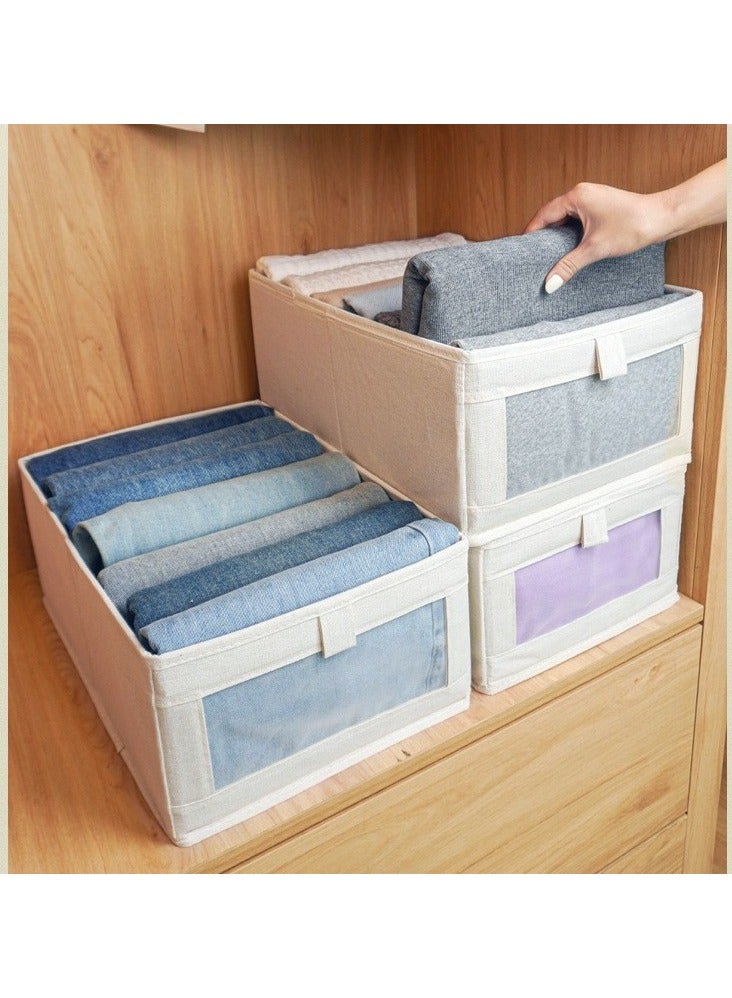 2 Pack Linen Storage Bins, Foldable Storage Containers for Organizing Clothing, Jeans, Toys, Books, Shelves,  Wardrobe - Closet Organizers and Storage, Large Storage Boxes Baskets with Window  - Image 2