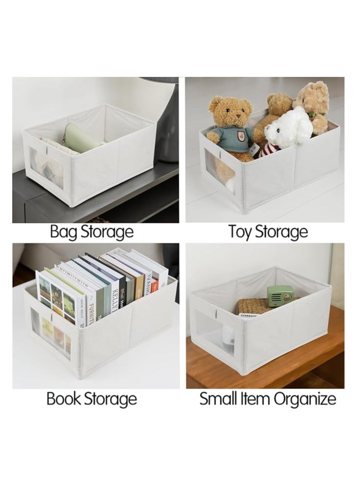 2 Pack Linen Storage Bins, Foldable Storage Containers for Organizing Clothing, Jeans, Toys, Books, Shelves,  Wardrobe - Closet Organizers and Storage, Large Storage Boxes Baskets with Window  - Image 3