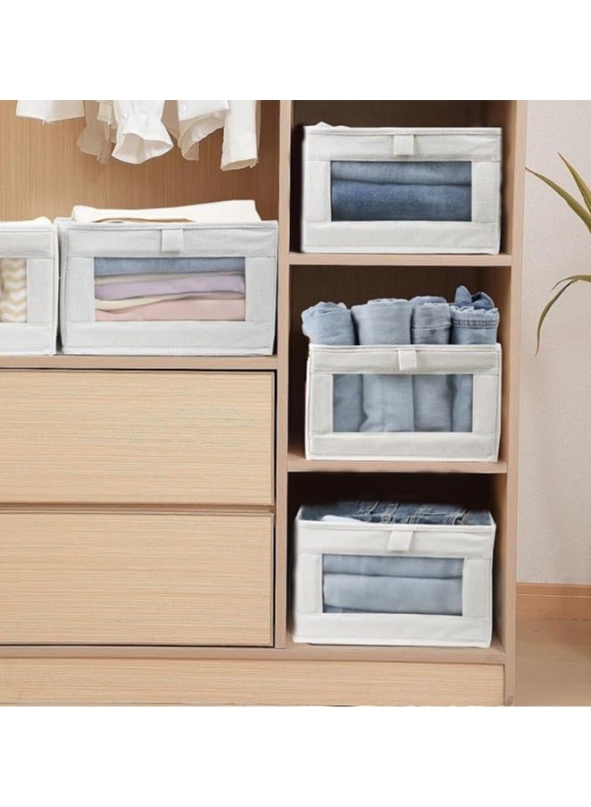 2 Pack Linen Storage Bins, Foldable Storage Containers for Organizing Clothing, Jeans, Toys, Books, Shelves,  Wardrobe - Closet Organizers and Storage, Large Storage Boxes Baskets with Window  - Image 4