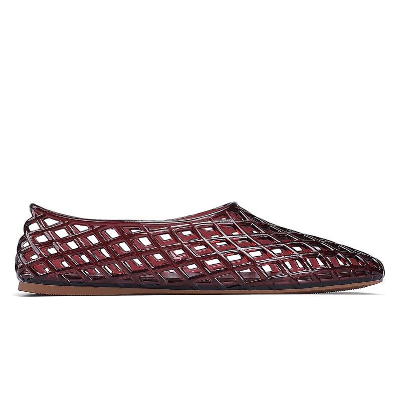 HEVA Women's Jelly Mesh Flats Breathable Clear Hollow Shoes Summer Beach Jellies Ballet Sandals(7 M US Wine Red) - Image 4