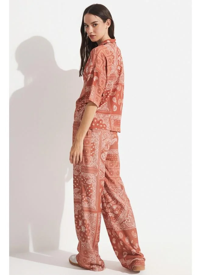 JUNE June Paisley Patterned Shirt & Trouser Set Brown