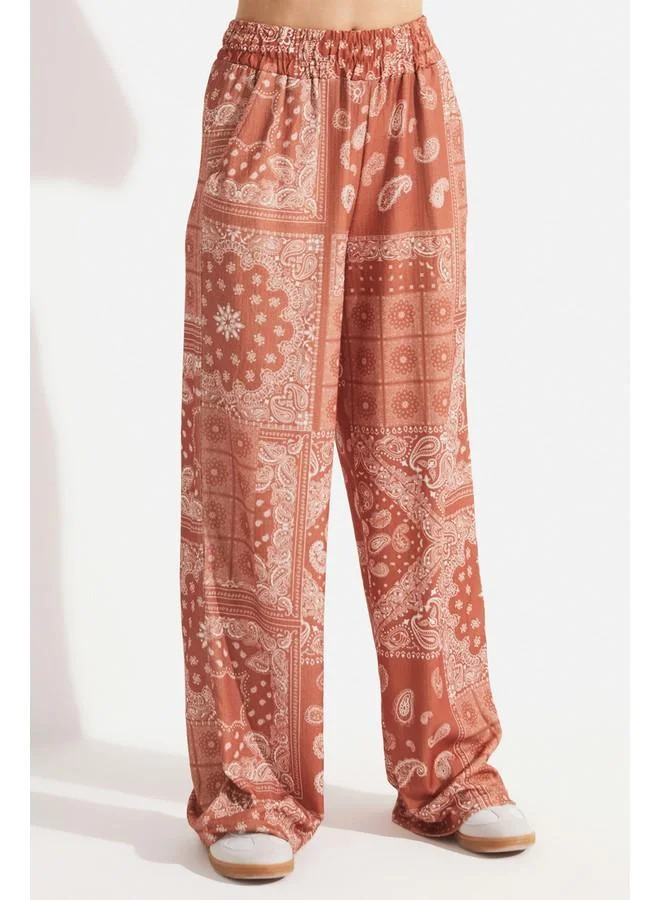 JUNE June Paisley Patterned Shirt & Trouser Set Brown