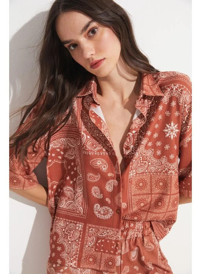 JUNE June Paisley Patterned Shirt & Trouser Set Brown