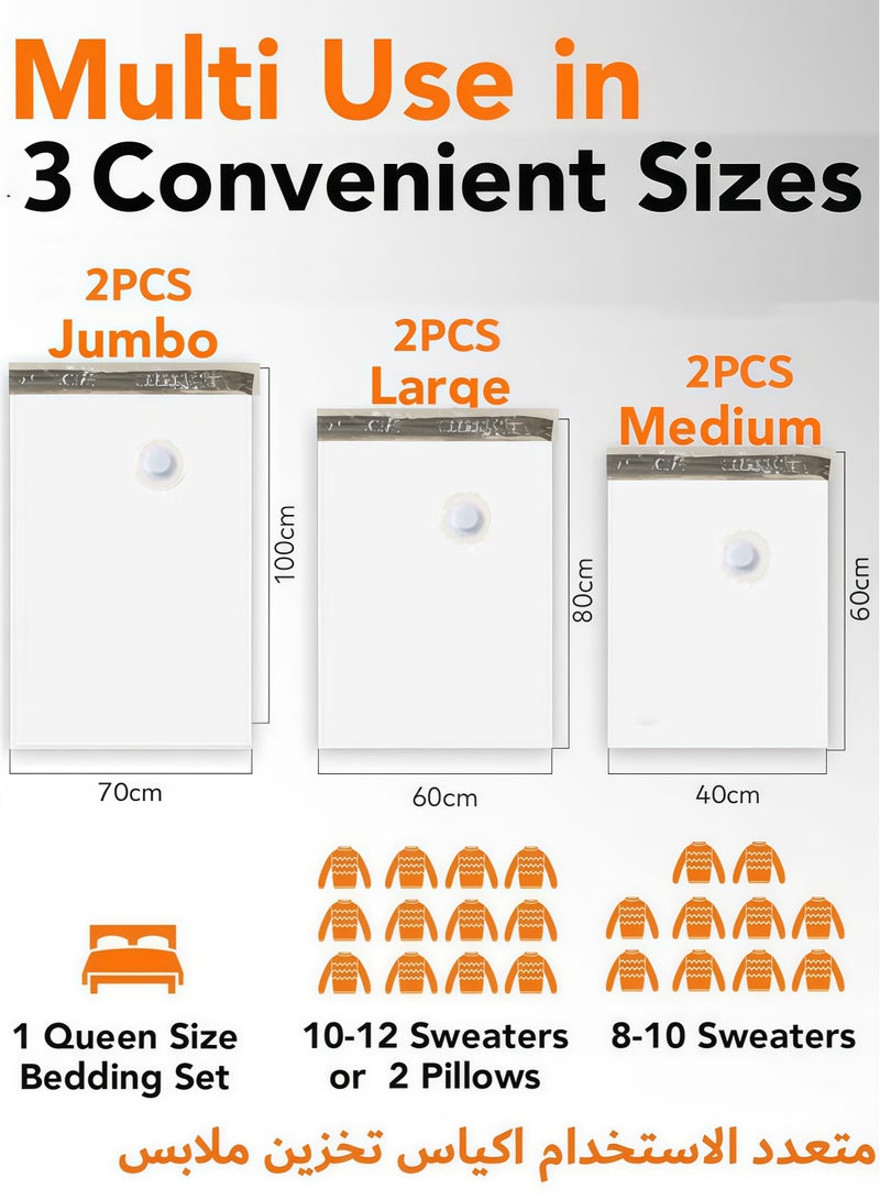 SKT Shiketro Plastic Vacuum Seal Bag Vacuum Storage Bags with Pump Electric, 6 Pack (2 Jumbo70 x 100 cm, 2 Large80 x 60 cm, 2 Medium60 x 40 cm) Vacuum Seal Storage Bags, Reusable Vacuum Bags for clothes, Mattress, Blanket, Duvets, Pillows, Comforters, Quilt, Travel - Image 3