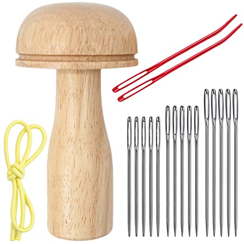 Tendiren Darning Mushroom, Wood Darning Egg Sewing Tool Repair for Darning Socks, Hats, Pants, Sweaters, DIY Sewing Crafts, Cute Wooden Mushroom Darner Needle Patch Holes - Image 1