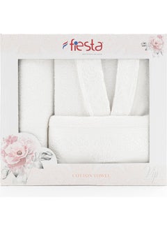 FIESTA Cotton Jacquard Single Bathrobe Set - White  - Image 1