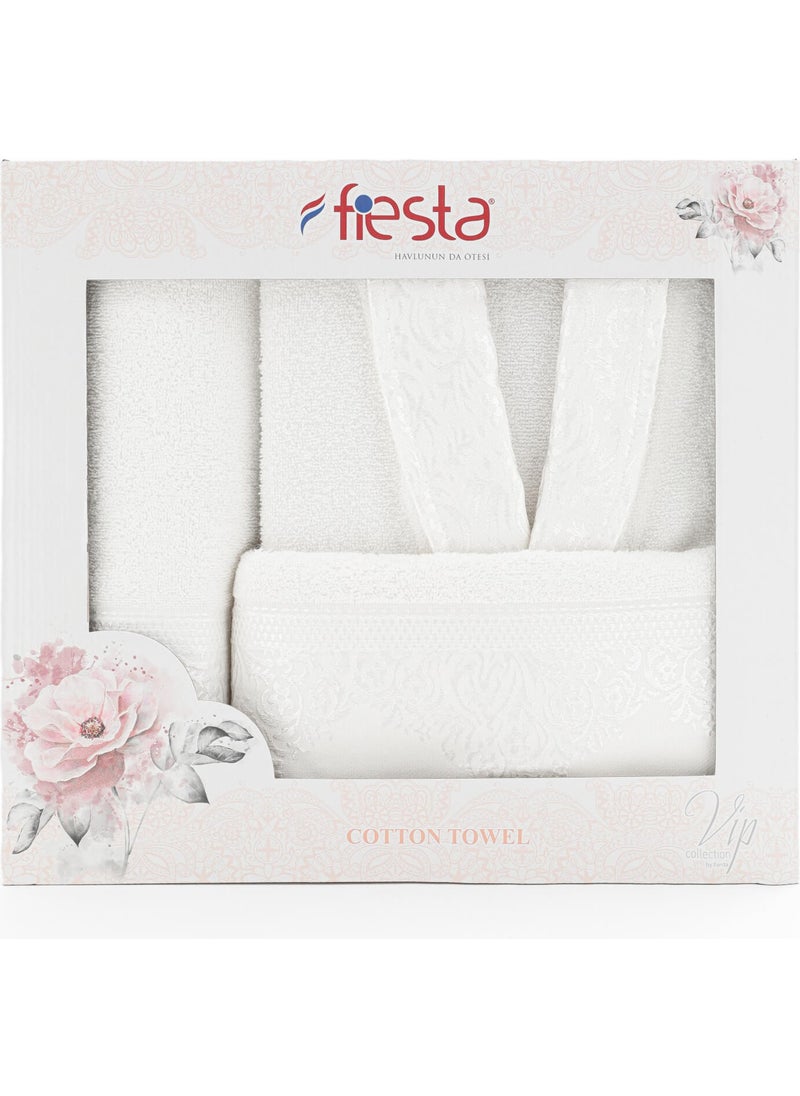 FIESTA Cotton Jacquard Single Bathrobe Set - White  - Image 1