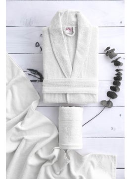 FIESTA Cotton Jacquard Single Bathrobe Set - White  - Image 2