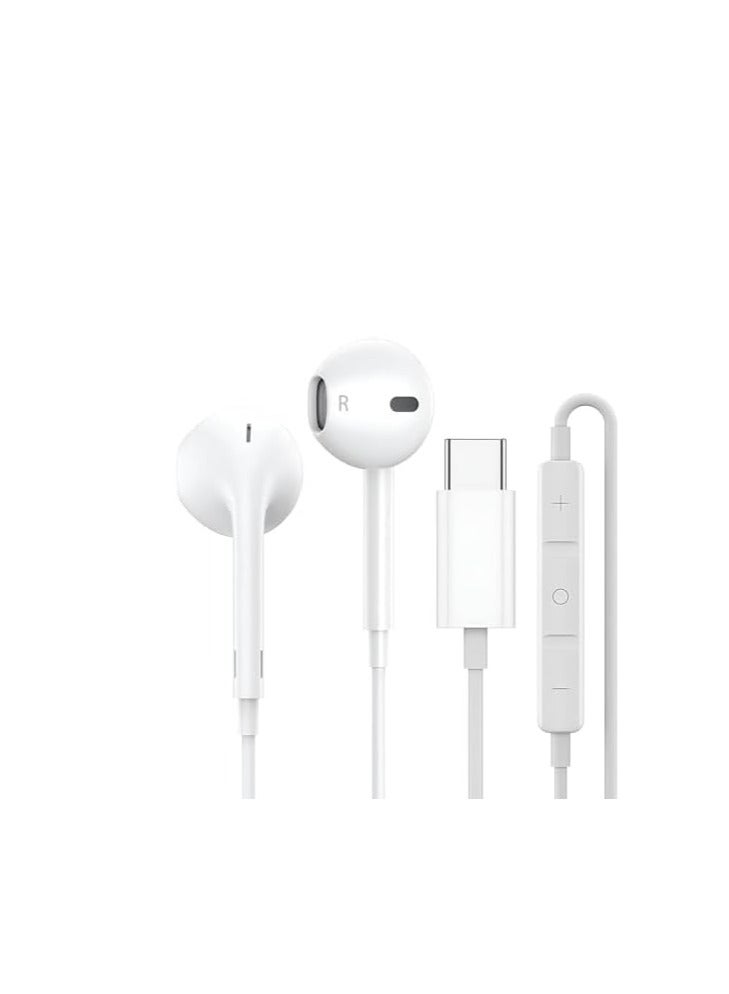 USB Type C Wired Headphones with Microphone Compatible with iPh one 15 Galaxy S23 Ultra S23+ S23 Plus USB C Earphones with Mic In-Ear Volume Control.