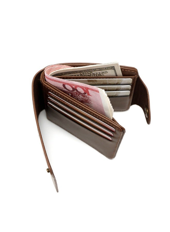 MENBENSE Men’s Bifold Wallet – PU Leather Short Wallet with Snap Button, 8 Card Slots, Cash Compartment, Zipper Coin Pocket, Photo Slot & SIM Card Holder - Image 4