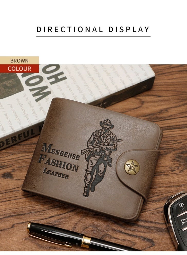 MENBENSE Men’s Bifold Wallet – PU Leather Short Wallet with Snap Button, 8 Card Slots, Cash Compartment, Zipper Coin Pocket, Photo Slot & SIM Card Holder - Image 3